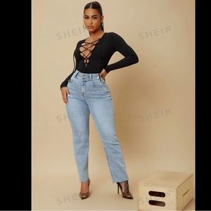 Lace Up Front Plunging  Bodysuit